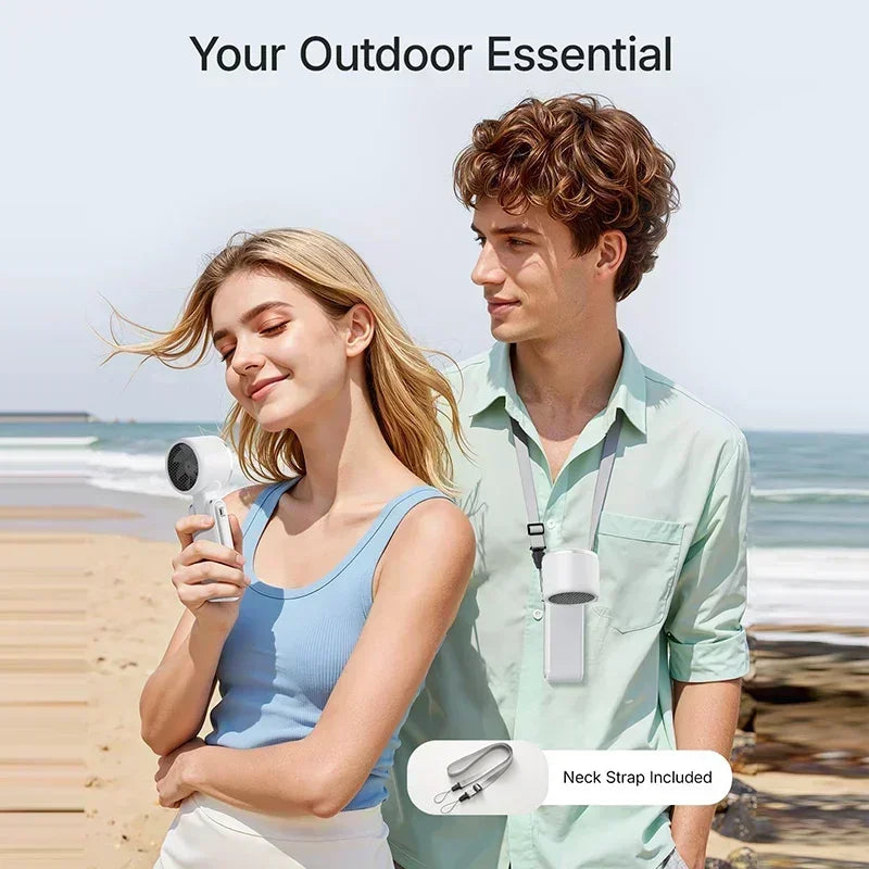 Foldable Handheld Mini Fan 5 Speed Adjust Hanging Neck Strap Type c Rechargeable Fan Digital Display Desktop High-speed Turbo