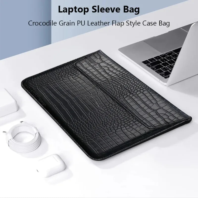 Crocodile Leather Flip Case Bag Laptop Sleeve for Macbook Air 13 14 15 16 Inch M5 M4 M3 M2 Chip Mac Book Pro Cover Accessories
