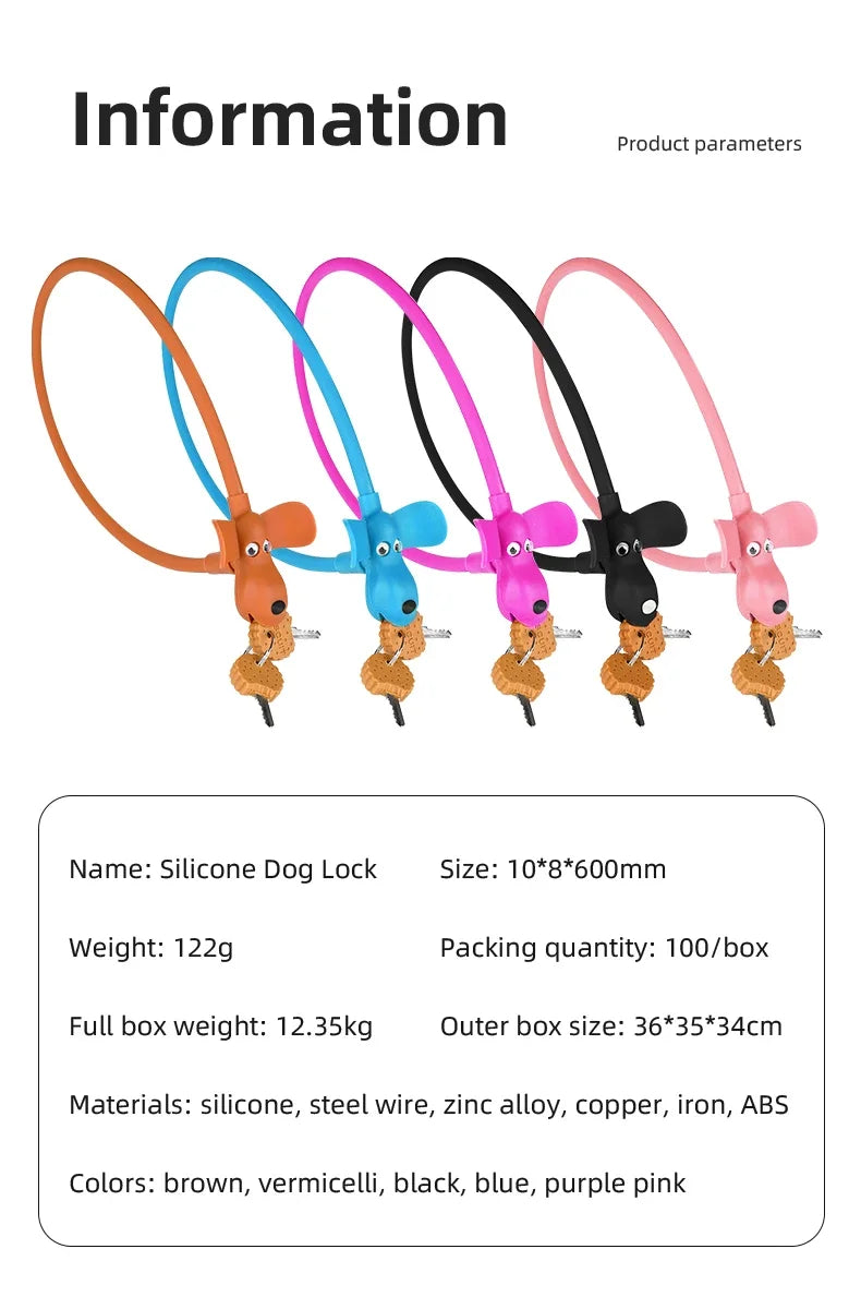 Bike Lock Creative Puppy Children's Bike Anti-theft Cute Cartoon Ring Portable Key Lock Cycling Gear Road Bike Riding Equipment