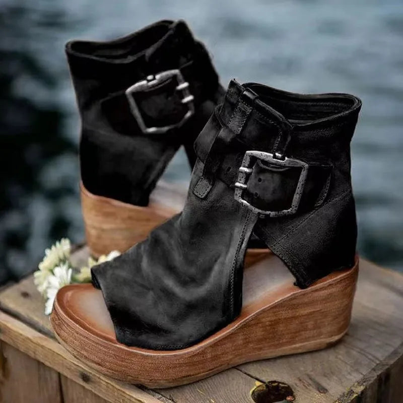 Women Summer Sandals Shoes New Fashion Retro Peep Toe Platform Sandals PU Leather Zipper Thick Bottom Women Shoes Ladies Sandals