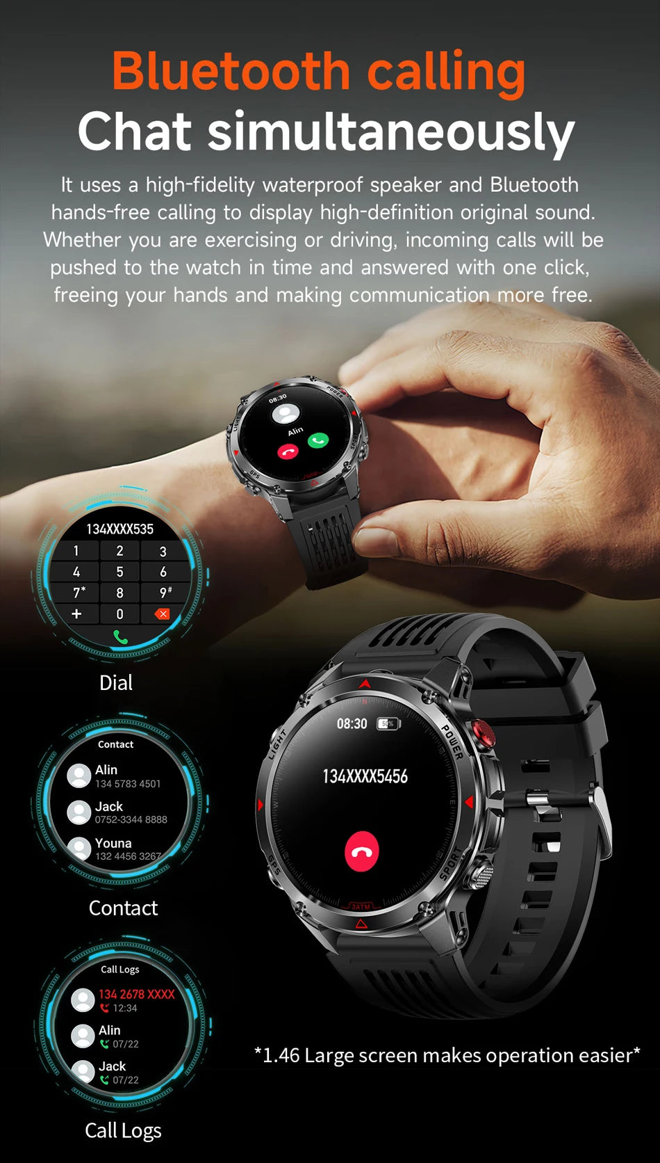 2025 New Outdoor Millitary Smart Watch Men GPS Positioning 540mAh Battery Waterproof Sports Fitness Tracker BT Call Smartwatch