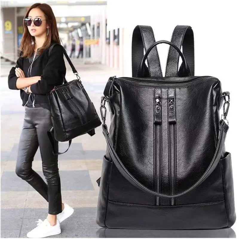 Double shoulder bag, large capacity dual-purpose women's bag, fashionable striped color contrast Korean-style women's backpack