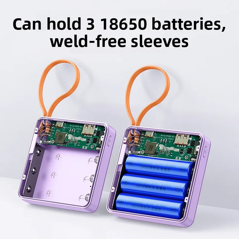 10W PD 22.5W Fast Charge Power Bank Case 3x18650 Solderless DIY Battery Box USB Type C PD3.0 QC4.0 Shell With Charging Cable