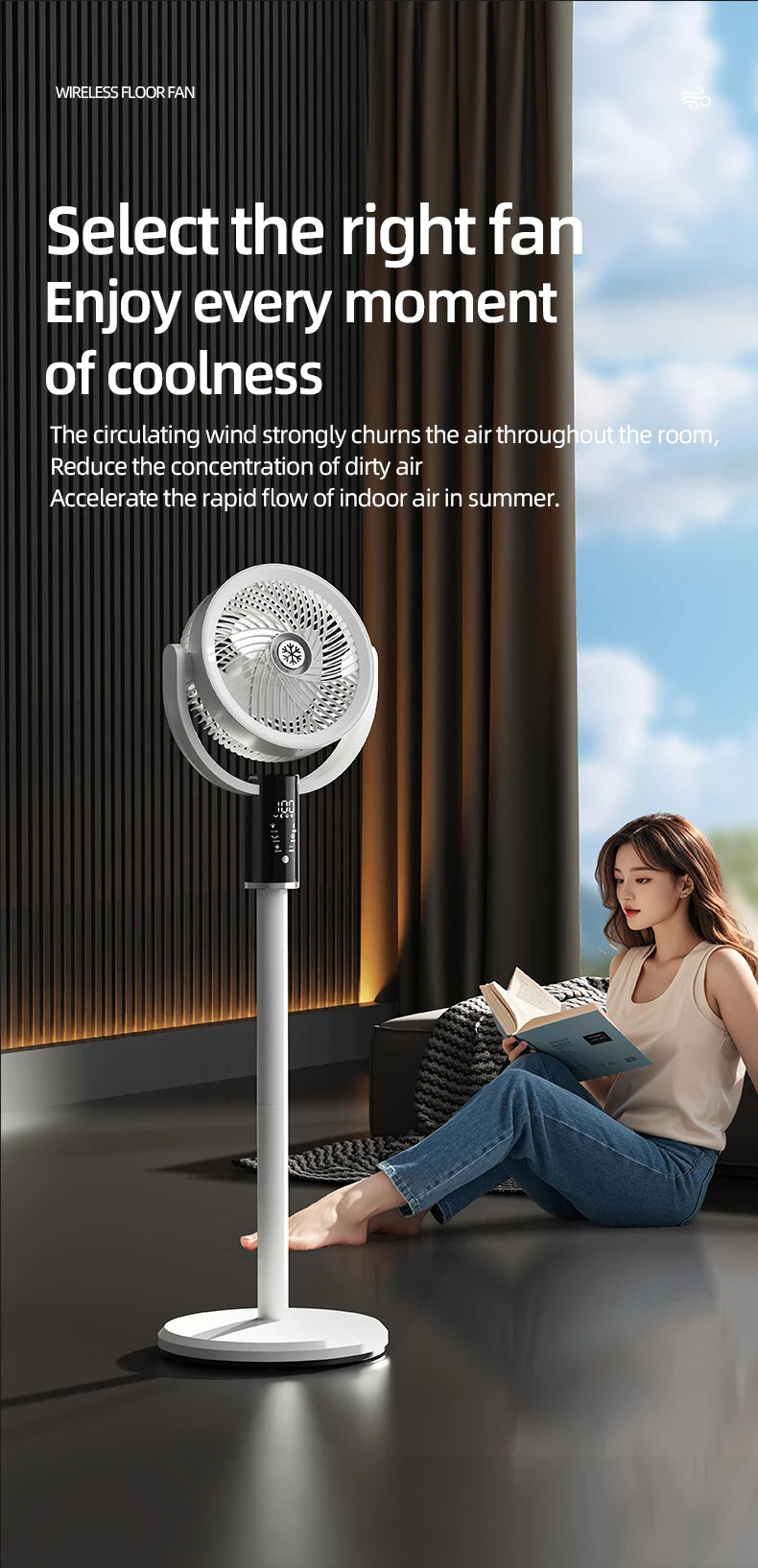 Floor Standing Fan Remote Control 6000mAh USB Rechargeable Height Adjustable Air Circulator for Camping Home Office Sturdy Base