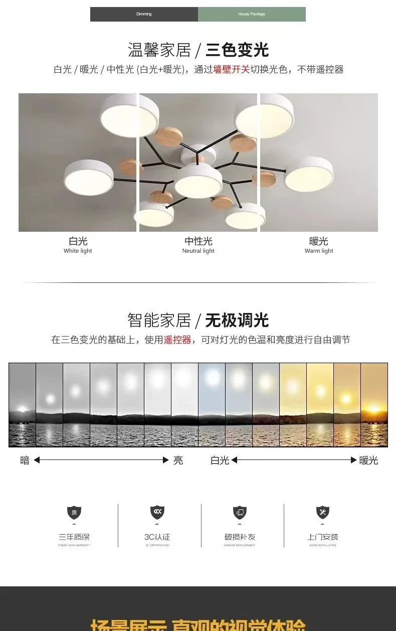 Retro Nordic Minimalist Four Head Six Head Restaurant Lighting Living Room Bedroom Lighting Room Ceiling Light Cross border