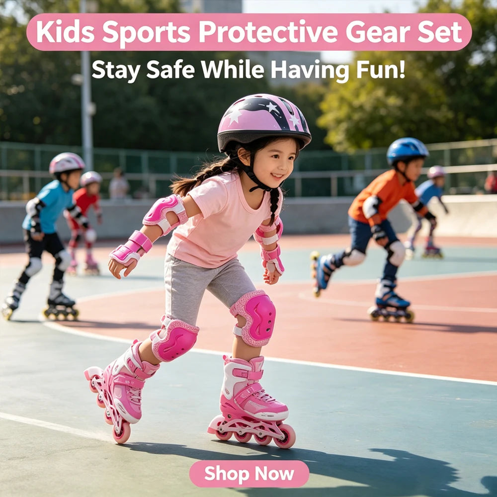 7Pcs/Set Roller Skating Kids Safety Helmet & Knee Elbow Pad Set – Adjustable Protective Gear for Children Cycling, Skateboard