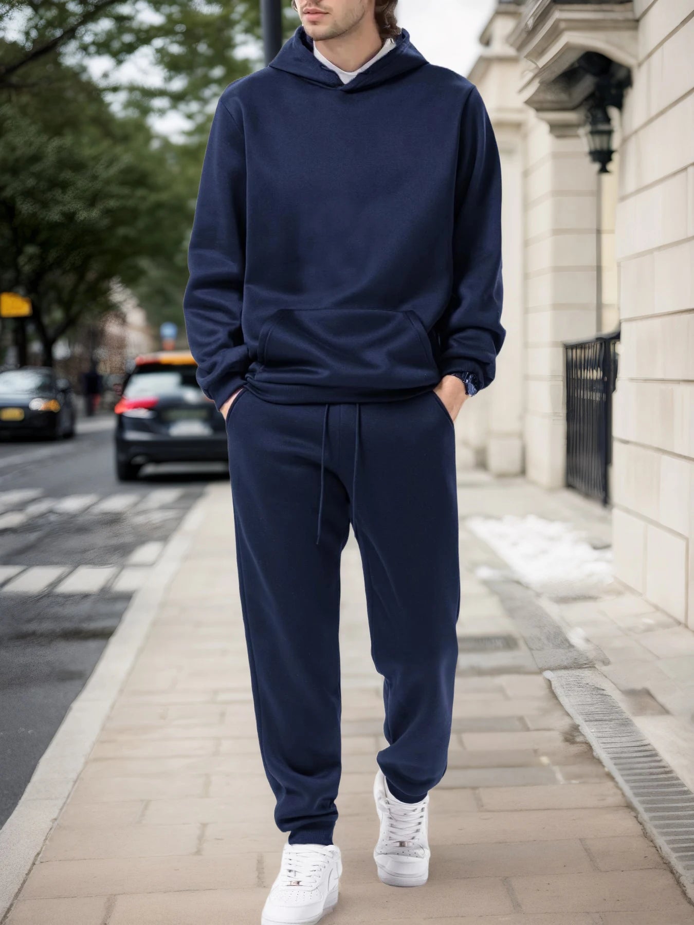 Men's Autumn and Winter Solid Color Hoodie+jogging Pants Two-piece Set Fashionable Outdoor Casual Sportswear Men's Tracksuit