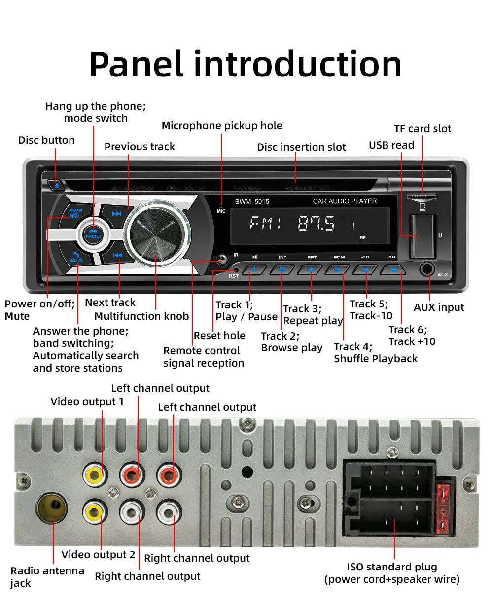 BQCC 1 Din Universal Car DVD/CD/VCD Player AI Voice BT USB TF AUX Input RDS Radio Locate a car Wiring protection EQ Car Stereo