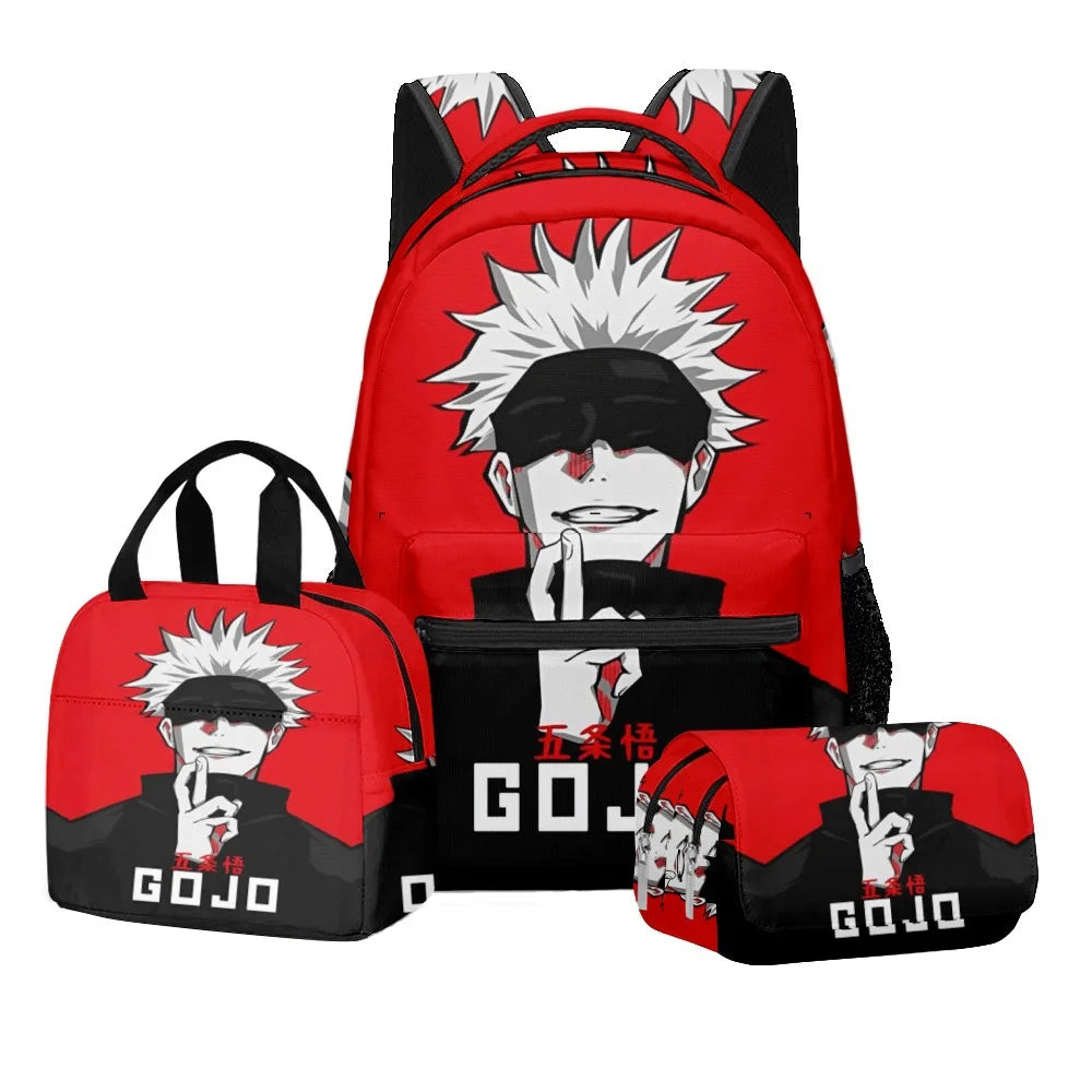 Anime Digital Print Jujutsu Kaisen School Set Large Capacity Backpack Lunch Bag 2-Layer Pencil Case 3-Piece Boy's Gift