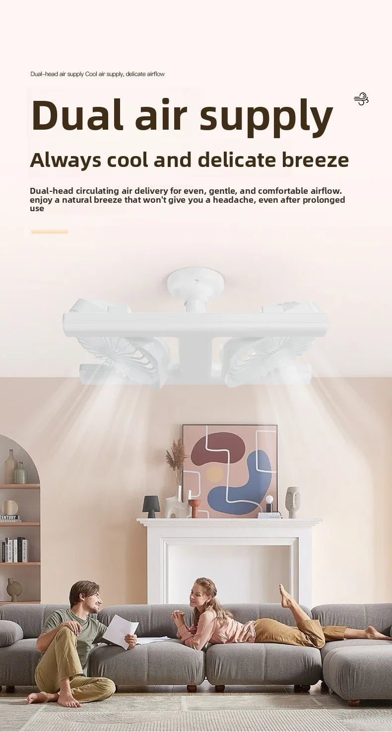 3000K-6000K E27 Ceiling Fan Light with Remote Control Dimming Speed Control Dual Head Fan for Air Circulation Silent Fan Light