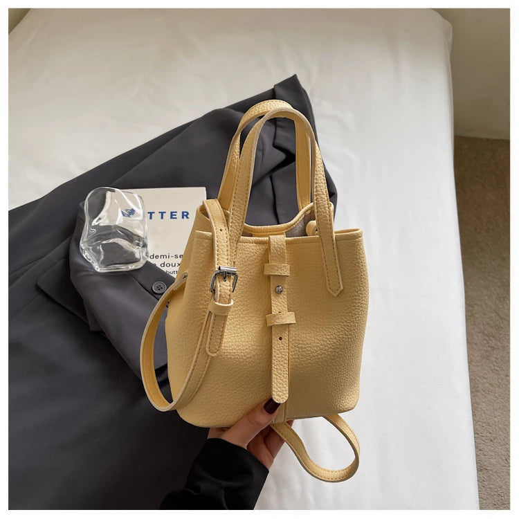 Fashionable Bucket Handbag Women's Shoulder Bag Spring Versatile Commuting Crossbody Bag Soft PU Leather Magnetic Buckle Closure