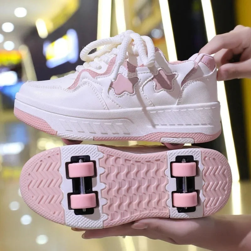 Kids Roller Skate Shoes - Rechargeable Wheels Fashion Color Shiny Birthday for Boys and Girls Two-in-one Casual Shoes