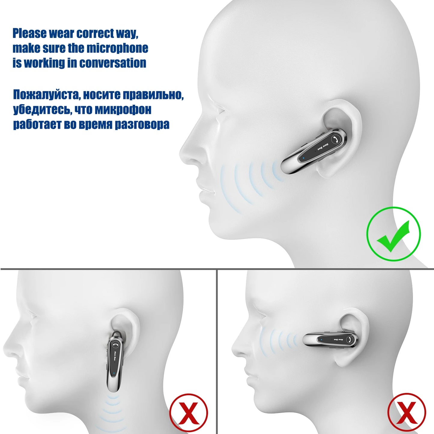 New Bee B45 Wireless Headset Bluetooth 5.0 Earphones Dual Mic Mute Handsfree Earbuds CVC8.0 Noise Reduction for Business Driving
