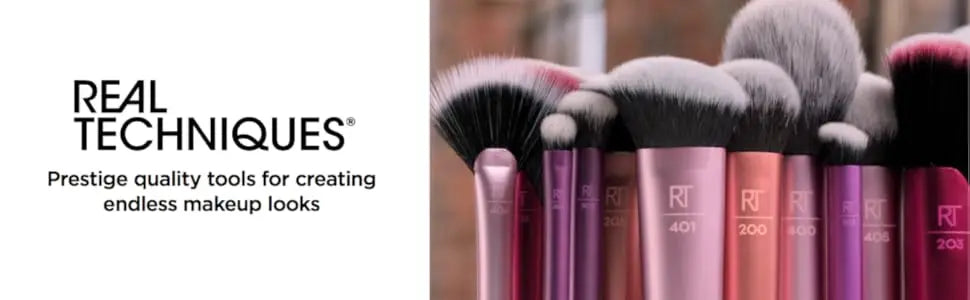 2025 Real Techniques 6 Piece Everyday Essentials Makeup Brush Set Sponges Blush Bronzer Contour Eyeshadow Powder Travel Gift Set