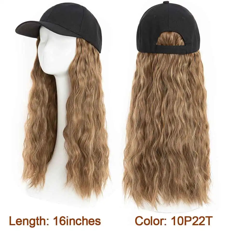 Hat Wig for Women 8''16''Wave Baseball Cap Wig with Curly Hair Extensions Wig Synthetic Wave Wig Hat Adjustable Baseball Hat Wig