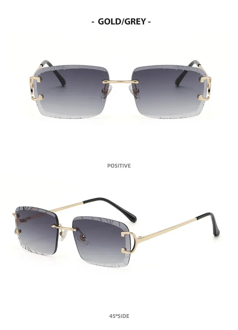 Fashion Square Sunglasses Vintage Women Men Frameless Sun Glasses Rimless Retro Luxury Brand Designer Eyeglasses UV400 Travel