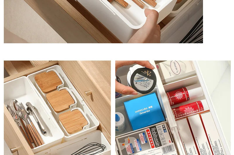 Extendable Drawer Organizer with Adjustable Dividers for Underwear Makeup Socks Office Supplies Kitchen Cabinet Home Storage Box
