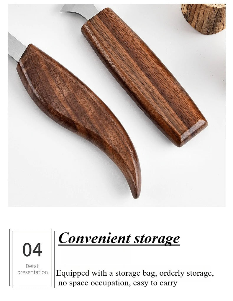 Woodworking Tools Professional Square Handle Woodcarving Vintage Leather Set 12 Pieces Furniture Detail Relief Project Essential