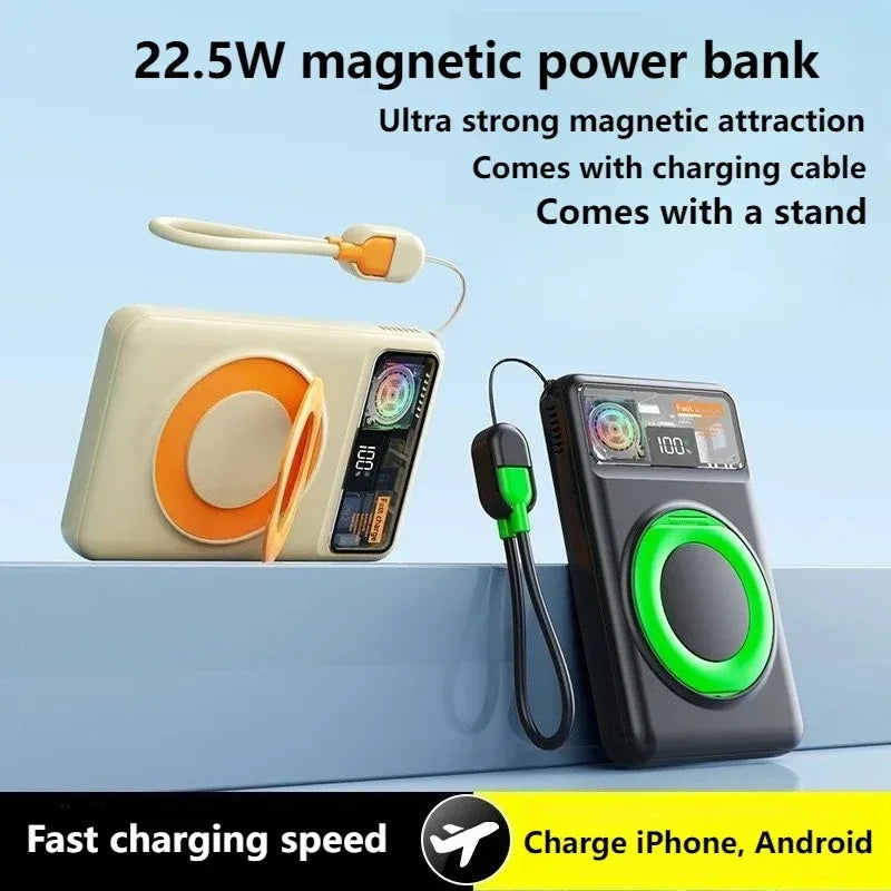 Lenovo10000mAh Magnetic Power Bank Portable Wireless Charger With Cable Fast Charging External Battery Stand For iPhone Xiaomi