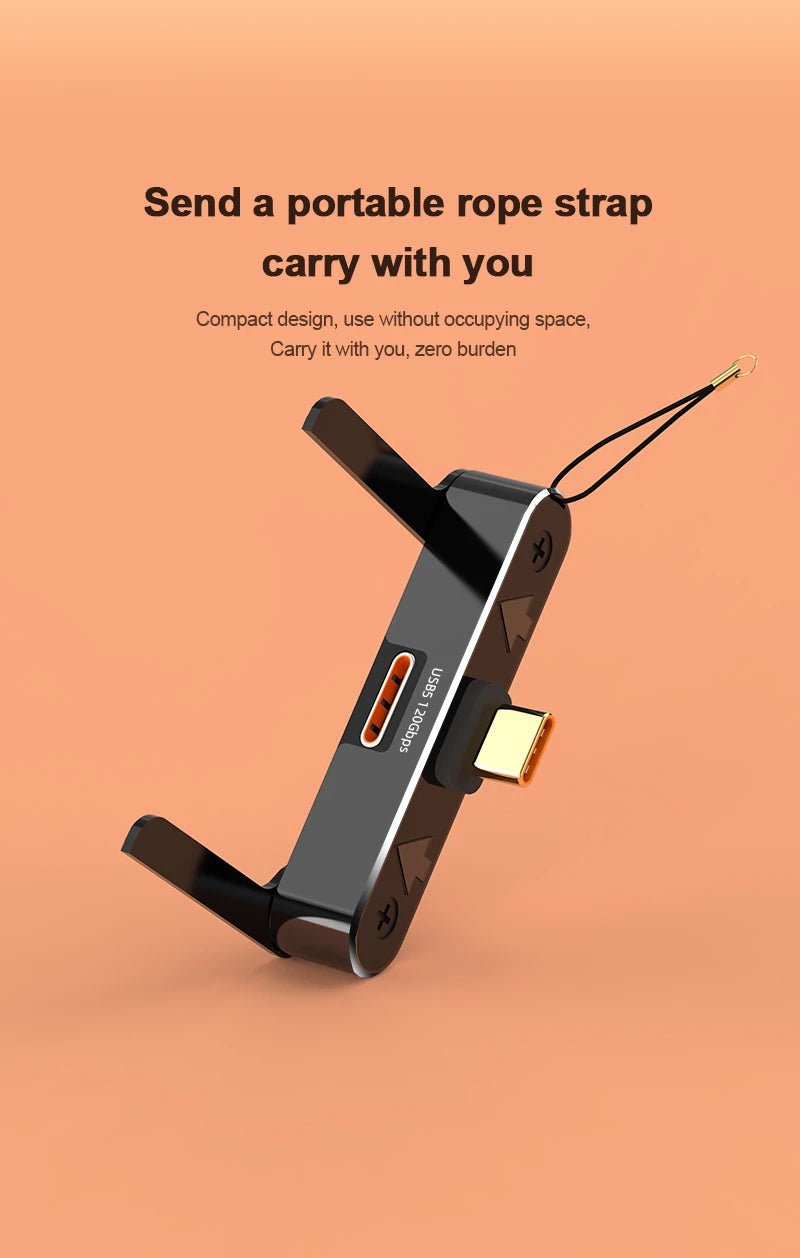 USB5.0 Type C Phone Stand Adapter 240W Fast Charging 120Gbps 16K Multi-function Foldable Converter Compatible Thunderbolt 5/4