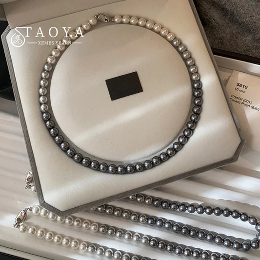 French Socialite White Gradient Gray Pearl Bead Necklace 2024 Fashion Jewelry Sets For Women's Sexy Collarbone Chain Accessories