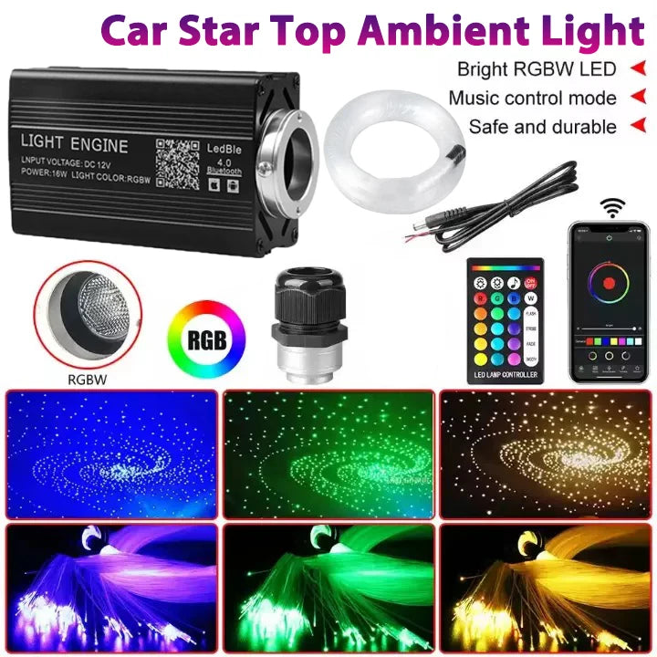 16W Twinkle Starry Sky Car Star Ceiling Light Fiber Optic Lights Led Star Roof Interior Atmosphere Car Home Decor Ambient Lights