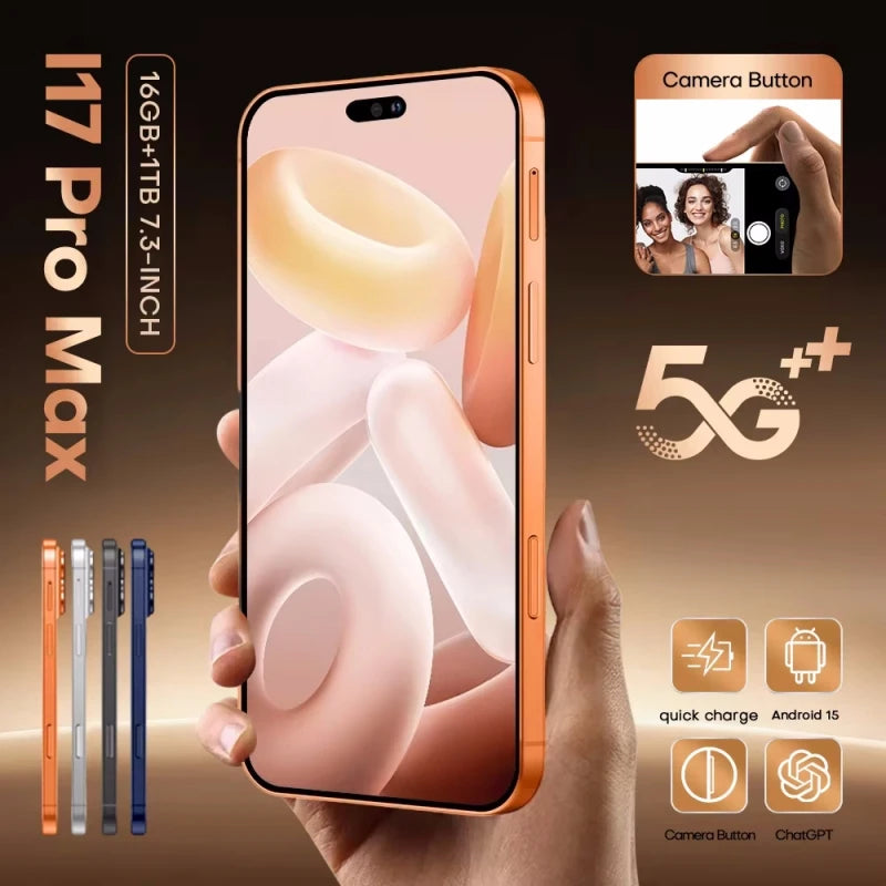 HOT i17 Pro Max Original 2026 7.0HD Global Edition Android 15 Smart Facial Function Dual Card 8000mAh Battery Recognition GG2