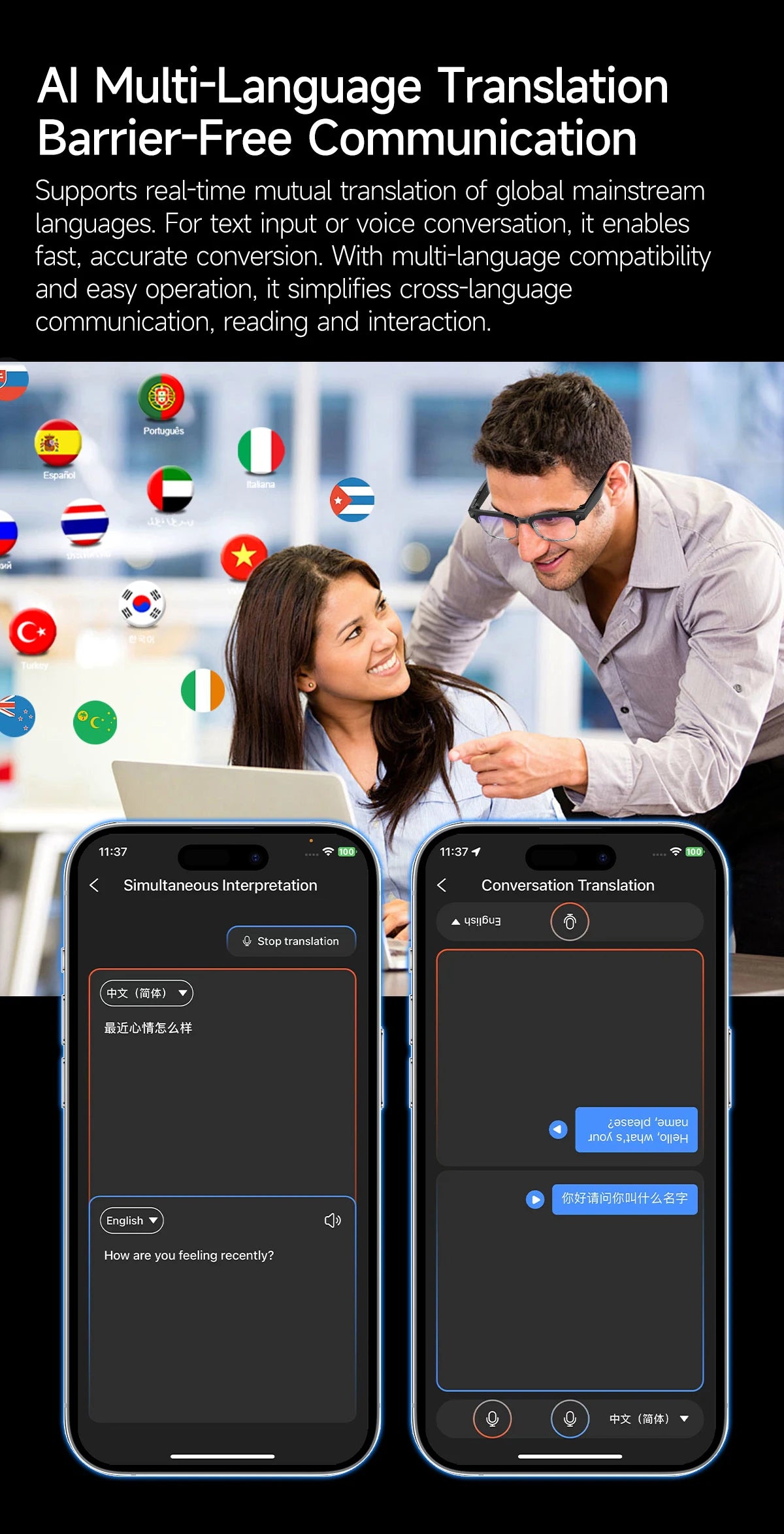 2025 New Intelligent AI Glasses 800W Pixel Camera HD 4K Video Recording AI Translation Music Control Intelligent Wearable Device