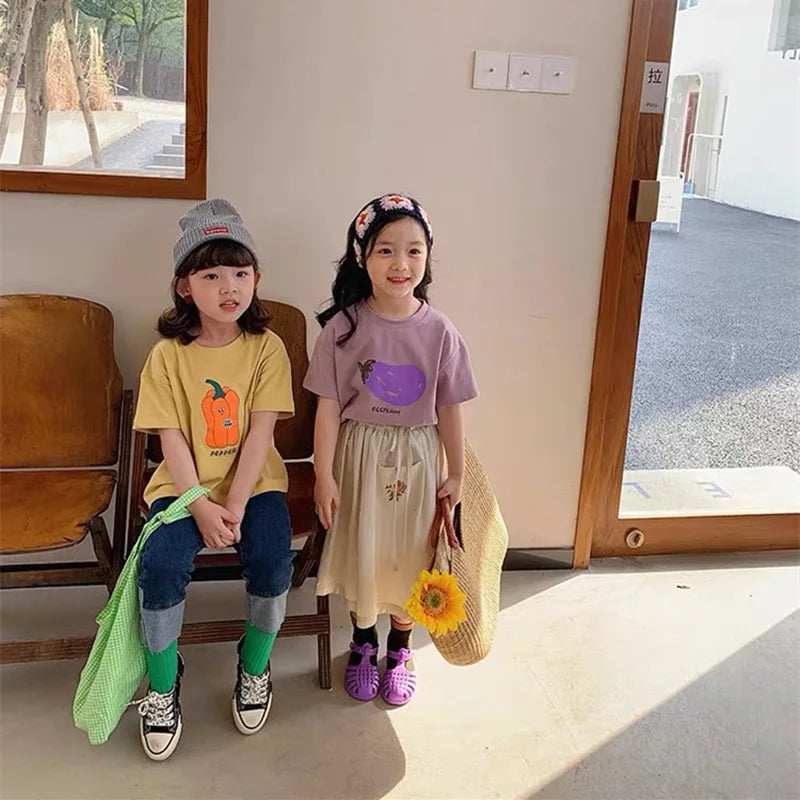 Baby Girls Boys Short Sleeved T-shirt Kids Cotton Top Tees Toddler Cartoon Print Shirts Summer Children's Clothing Korean Style