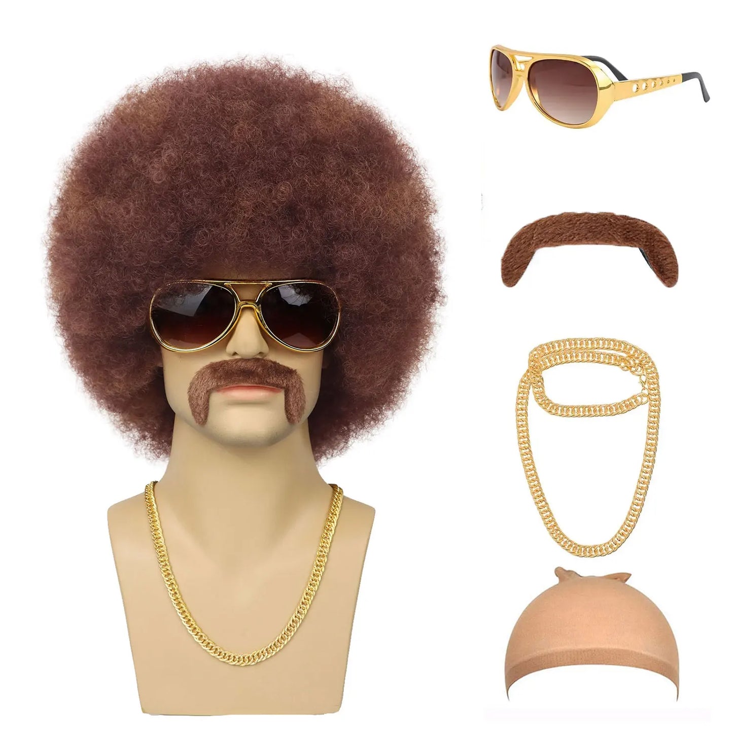 Synthetic 70S 80S Men’s Afro Wig for Disco Party Hippie Extensionsro Curly Retro Disco Rocker Wigs for Costume Halloween Cosplay