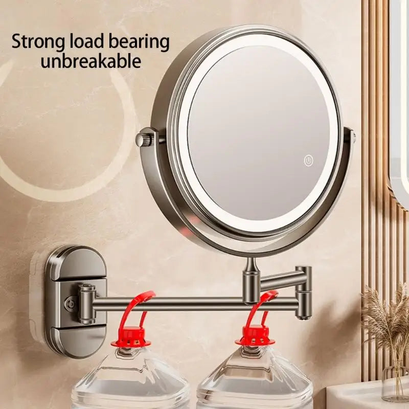 Self Priming Led Folding Bathroom Mirror Wall Mounted Light Bathroom Makeup Mirror 8 Inch 3X Magnifying Arm Extend Bath Mirrors