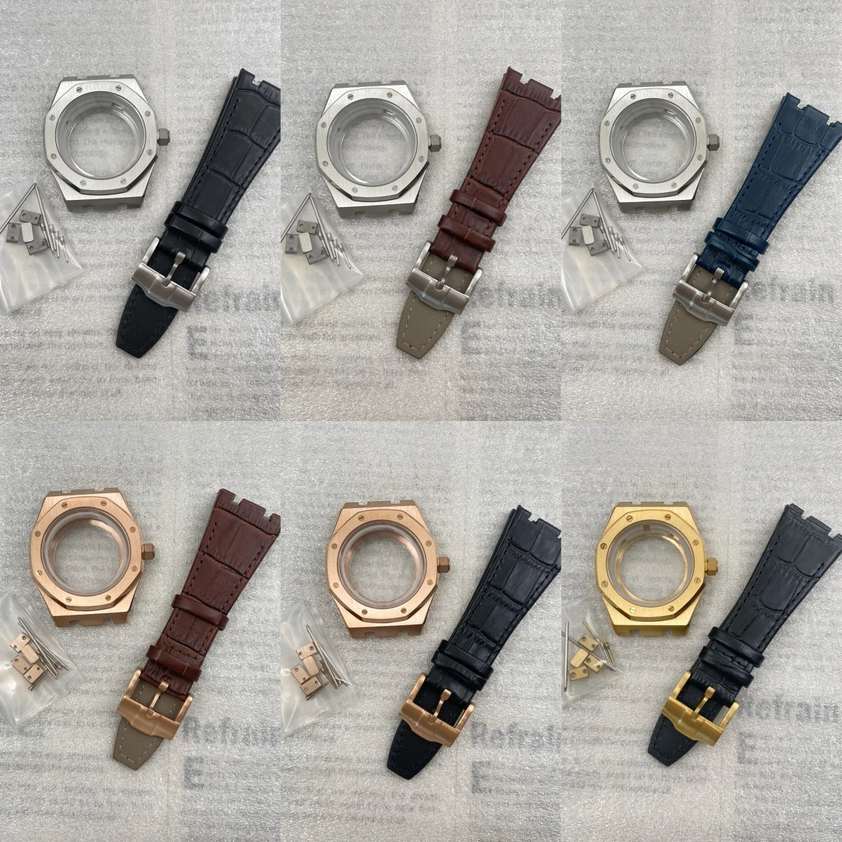42mm Octagonal Watch Case Leather Bracelet Fit 31.8mm Waffle Dial Sapphire For NH35/36 Automatic Movement Pin Buckle Mod Parts