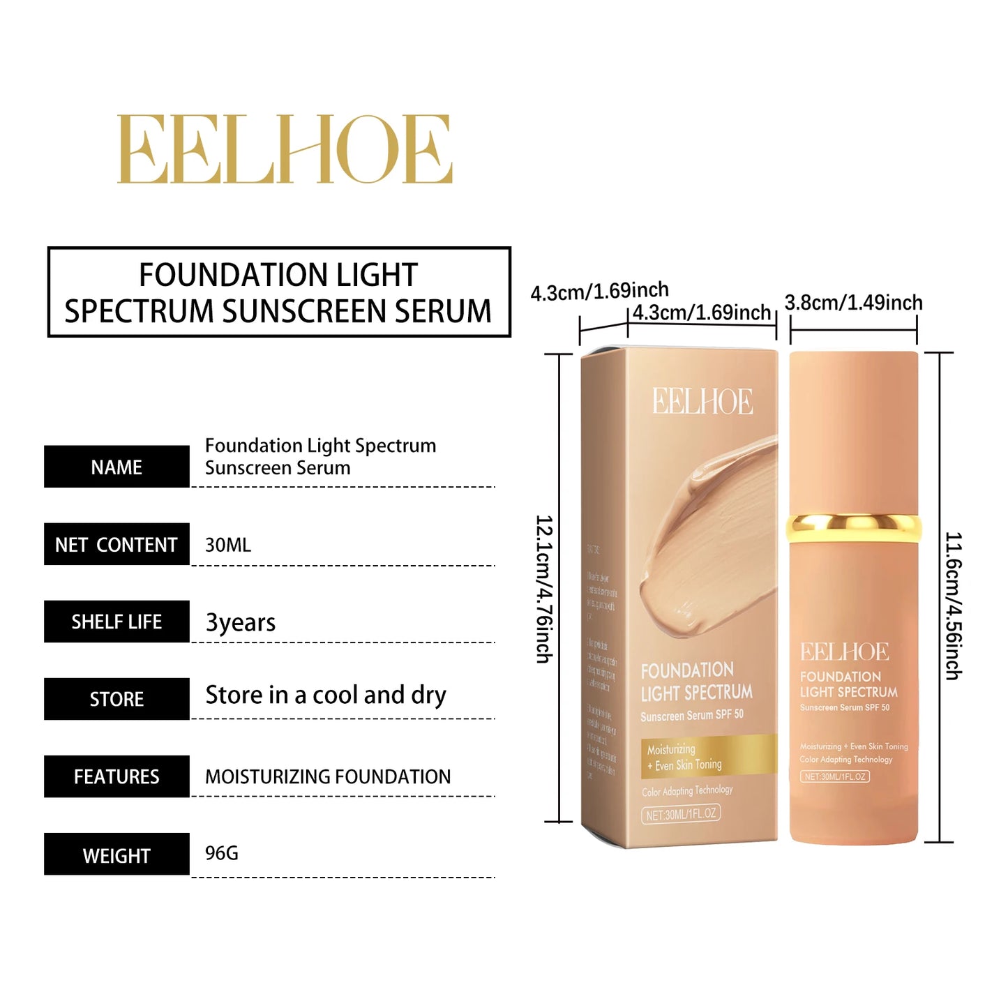 4 in 1 Color Changing foundation Liquid with SPF 50 - Moisturizing Medium Full Coverage Concealer Daily Waterproof & Sweatproof