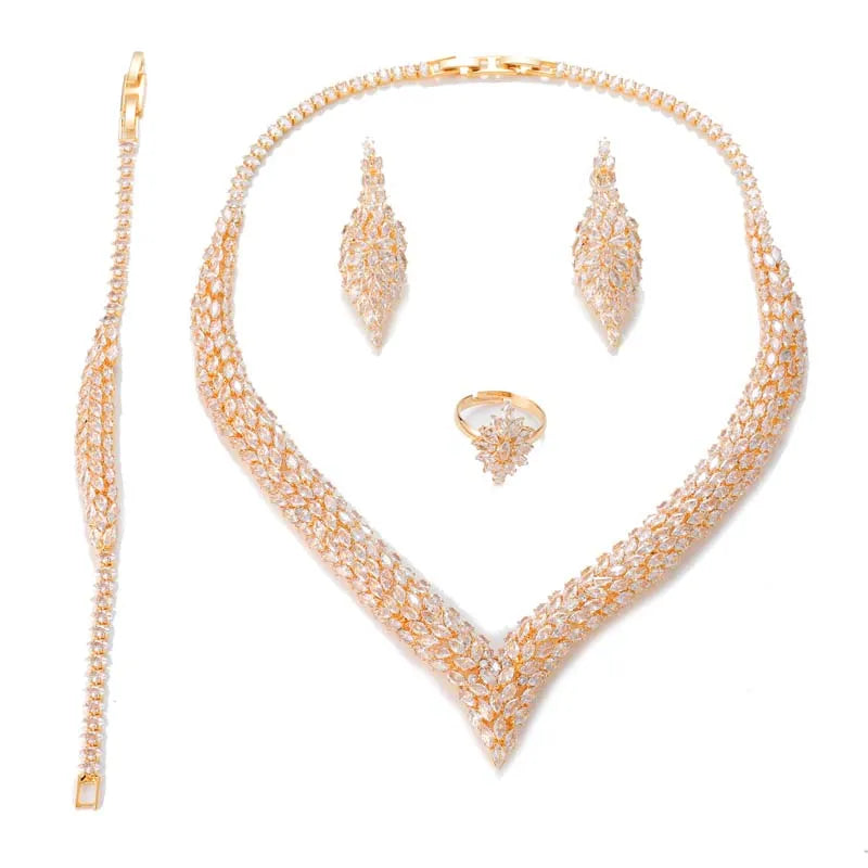 HADIYANA Jewelry Set Women Luxurious Elegant Dress Jewelry Accessories BN8786 Bridal Luxury Cubic Zirconia Ornament