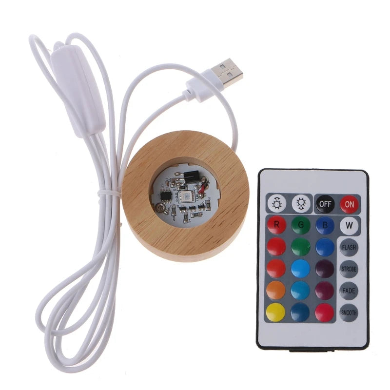 DIY Round LED Base Vase Light with Remote Control Resin Display Wood Lighted Base Stand 12 Colors RGB Adjustable Light Drop Ship