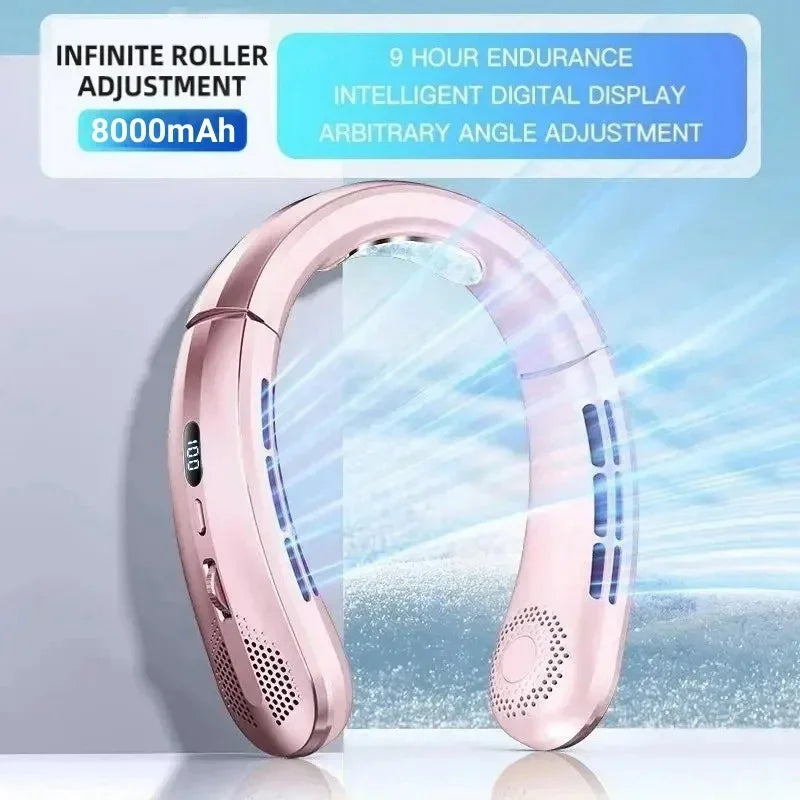 Mini New USB Hanging Neck Fan 8000mAh Rechargeable Bladeless Portable Mute LED Digital Display Electric Fans Air Cooler