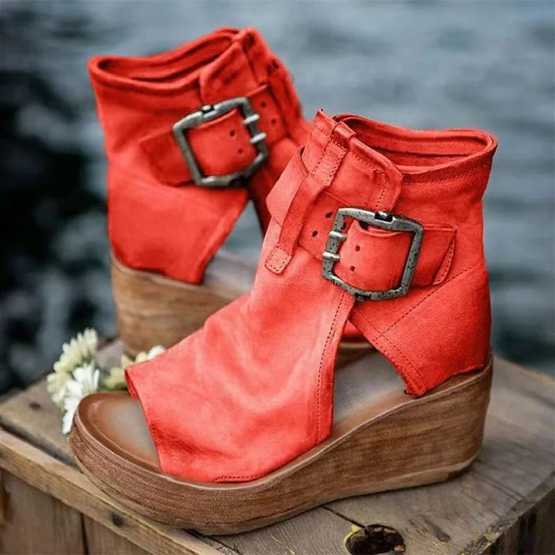 Women Summer Sandals Shoes New Fashion Retro Peep Toe Platform Sandals PU Leather Zipper Thick Bottom Women Shoes Ladies Sandals