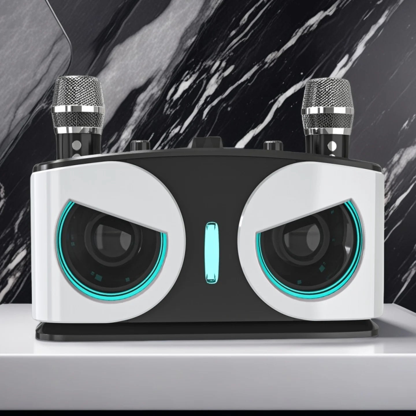 Karaoke Machine with 2 Wireless Microphones, Portable Bluetooth Speaker with Bass/Treble Adjustment, Supports TF Card/USB/AUX