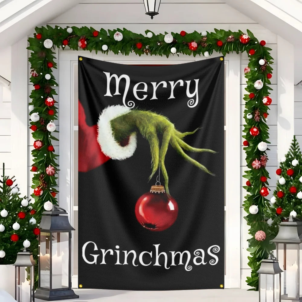 New Christmas Door hanging Green Haired Monster Christmas Flag Red Green Yard Outdoor Decoration Party Scene Decor