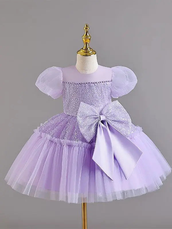 Summer clothing suitable for toddlers mesh large bow baby's first birthday ball dress white baby girl baptism dress
