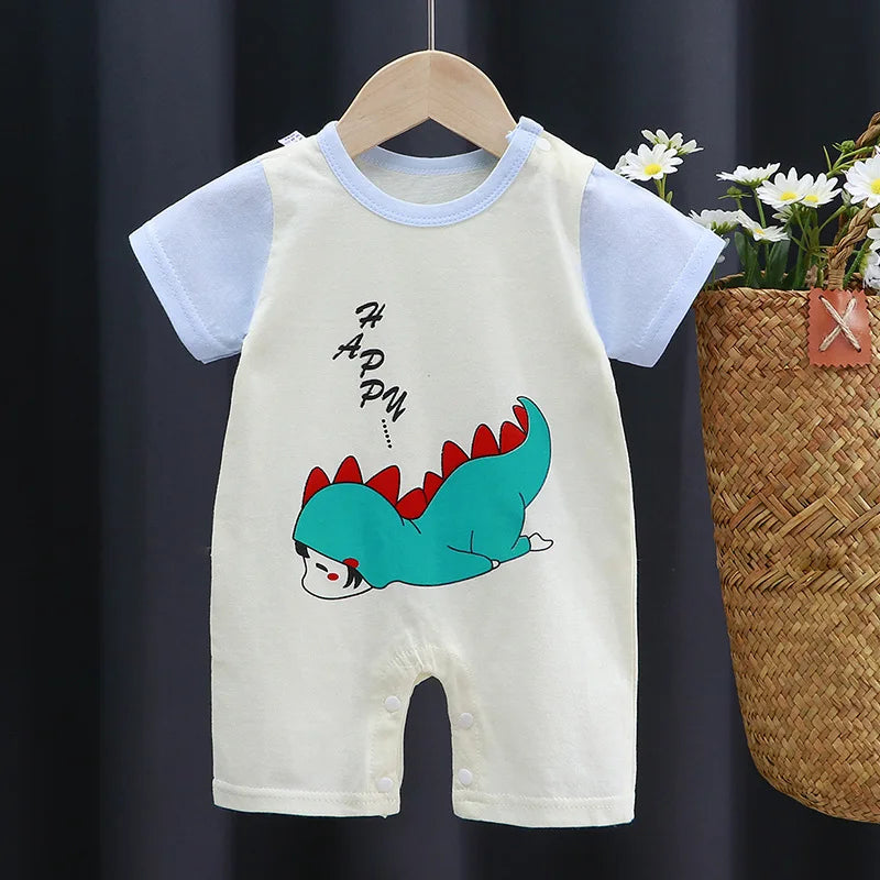 Breathable Cotton Baby Cartoon Jumpsuits, Short Sleeve Bodysuit for Newborn Infant Boys Girls Rompers of Crawling Clothes