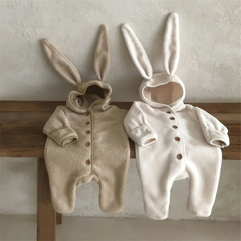 Winter Plush Warm Baby Romper With Bunny Ear Cute Toddler Baby Bodysuits One-Pieces Jumpsuit For Girls Boys Baby Clothing