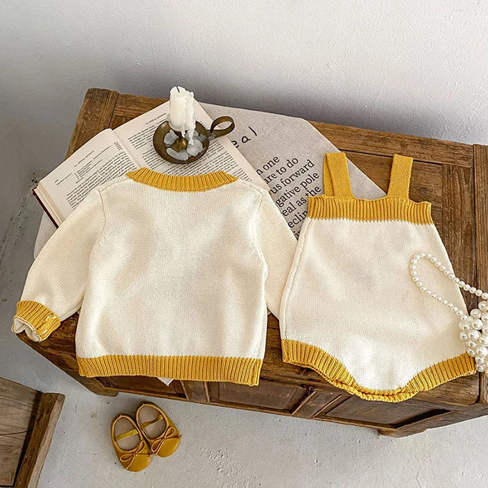 Autumn Winter Newborn Baby Girls Knitting Clothing Set Floral Embroidery Cardigan+Jumpsuit Infant Baby Knitted Clothes Suit