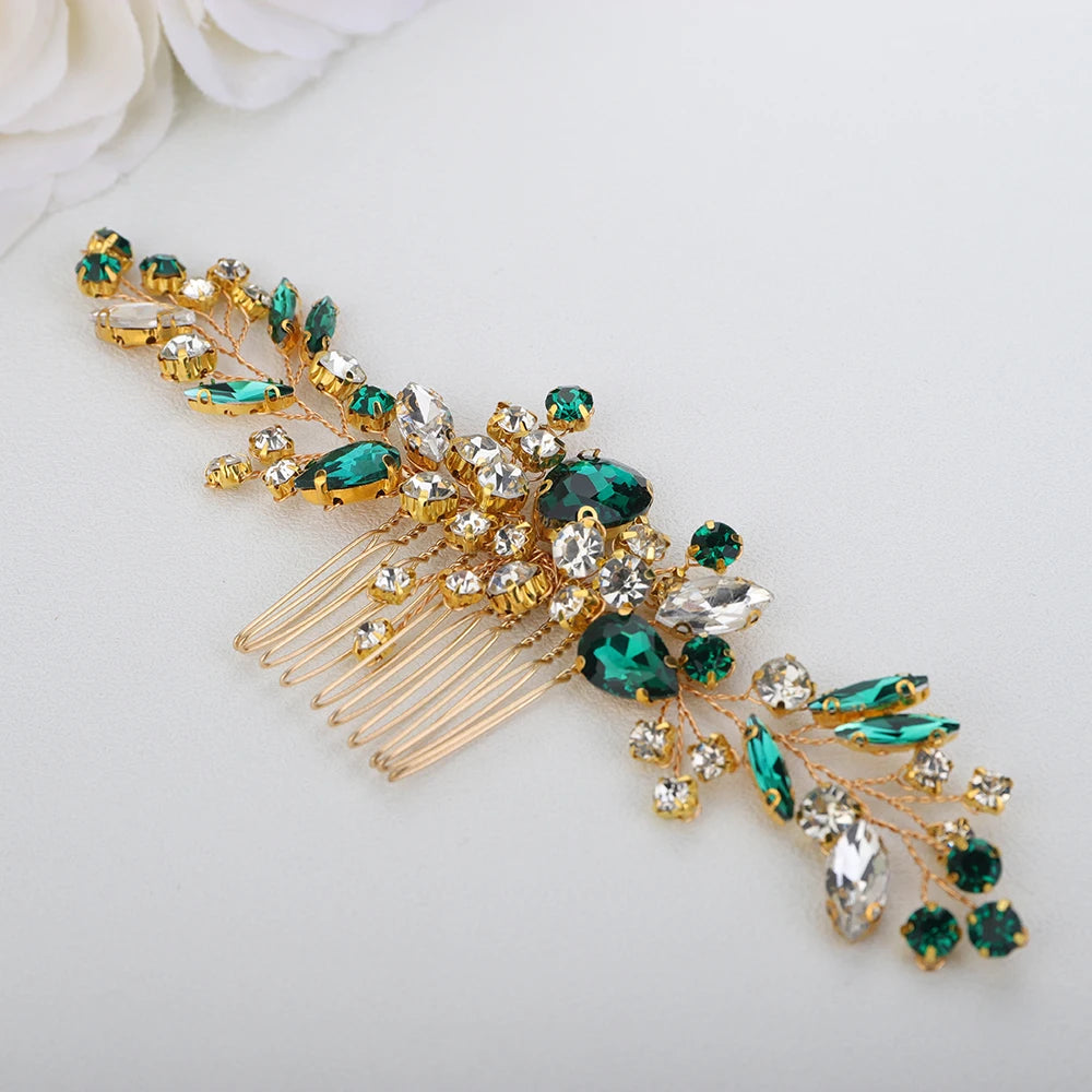 Crystal Flower Bride Hair Accessories Red Wedding Head Jewelry Blue Rhinestone Headdresses Women Hair Comb 9 Colors Headpieces