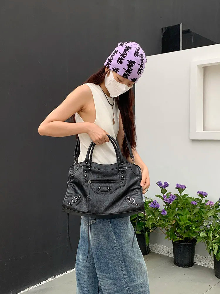 Luxury Designer City Motorcycle Shoulder Tote Bag for Women Large Capacity Autumn Winter Handbag Crossbody Stylish Women's Bag