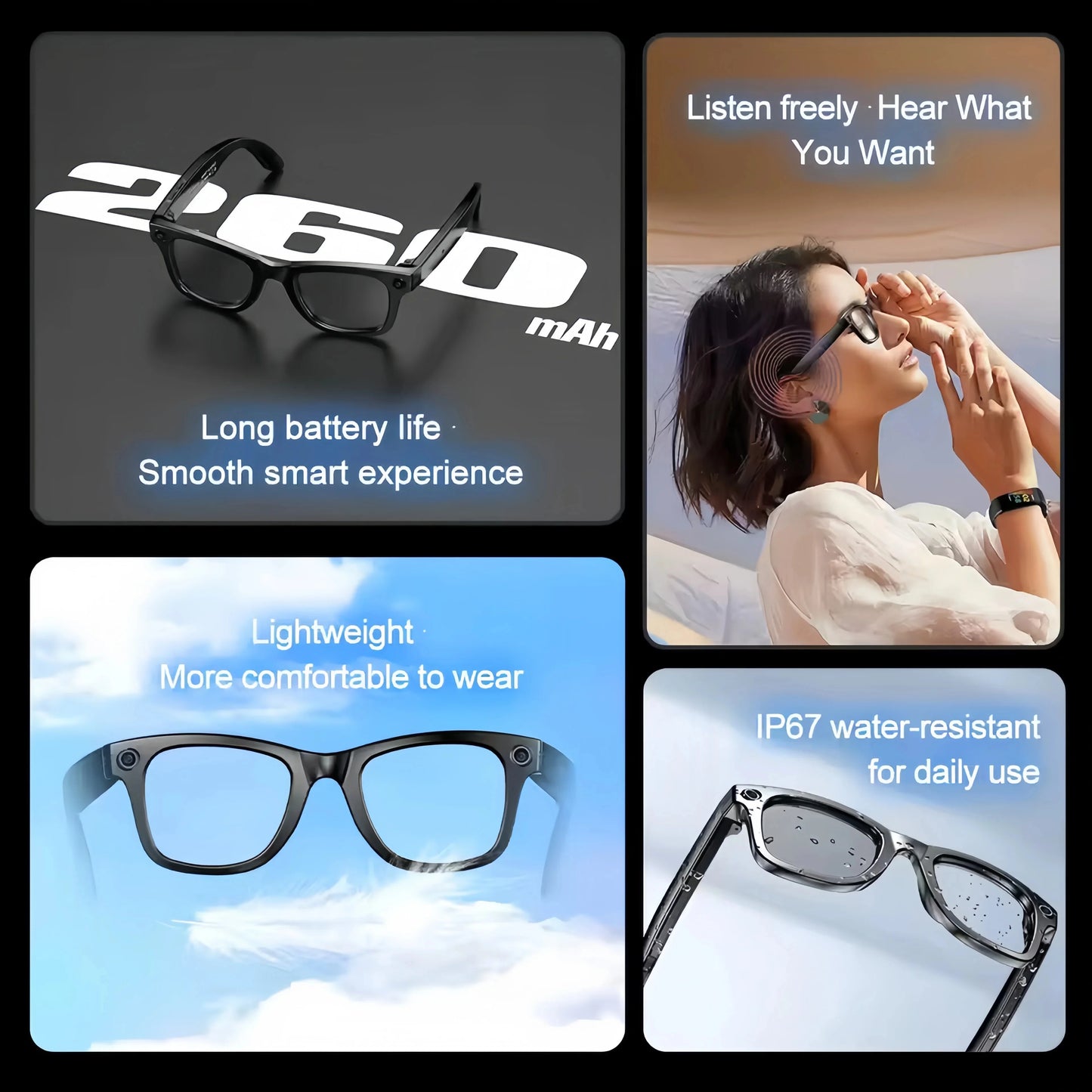 2025  Smart  Sunglasses ai smart glasses with Camera Video 8MP Translation  Bluetooth Call Music Play Men Women  Recording 100+