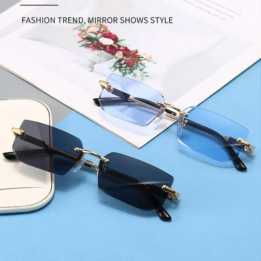 Trendy Rimless Rectangle Sunglasses Personalized Jelly Colored Frameless Sun Glasses Retro Shades Fashion Travel UV400 Eyewear