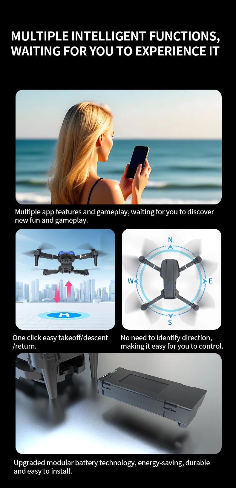 E99 PRO Drone Screen Control Aerial Drone High Definition Dual Camera Remote Control Aircraft, Folding Quadcopter Kid Gift