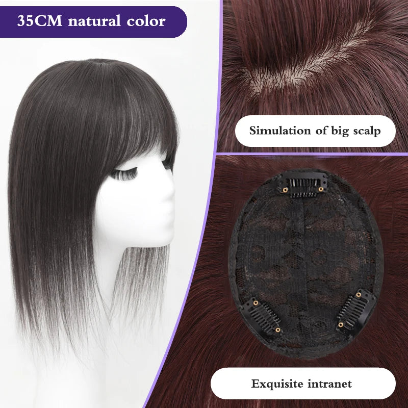 Synthetic Topper Hair Piece  Extension Wigs For Women Clip-on Natural Clip In Straight Wig With Bangs Black High Quality