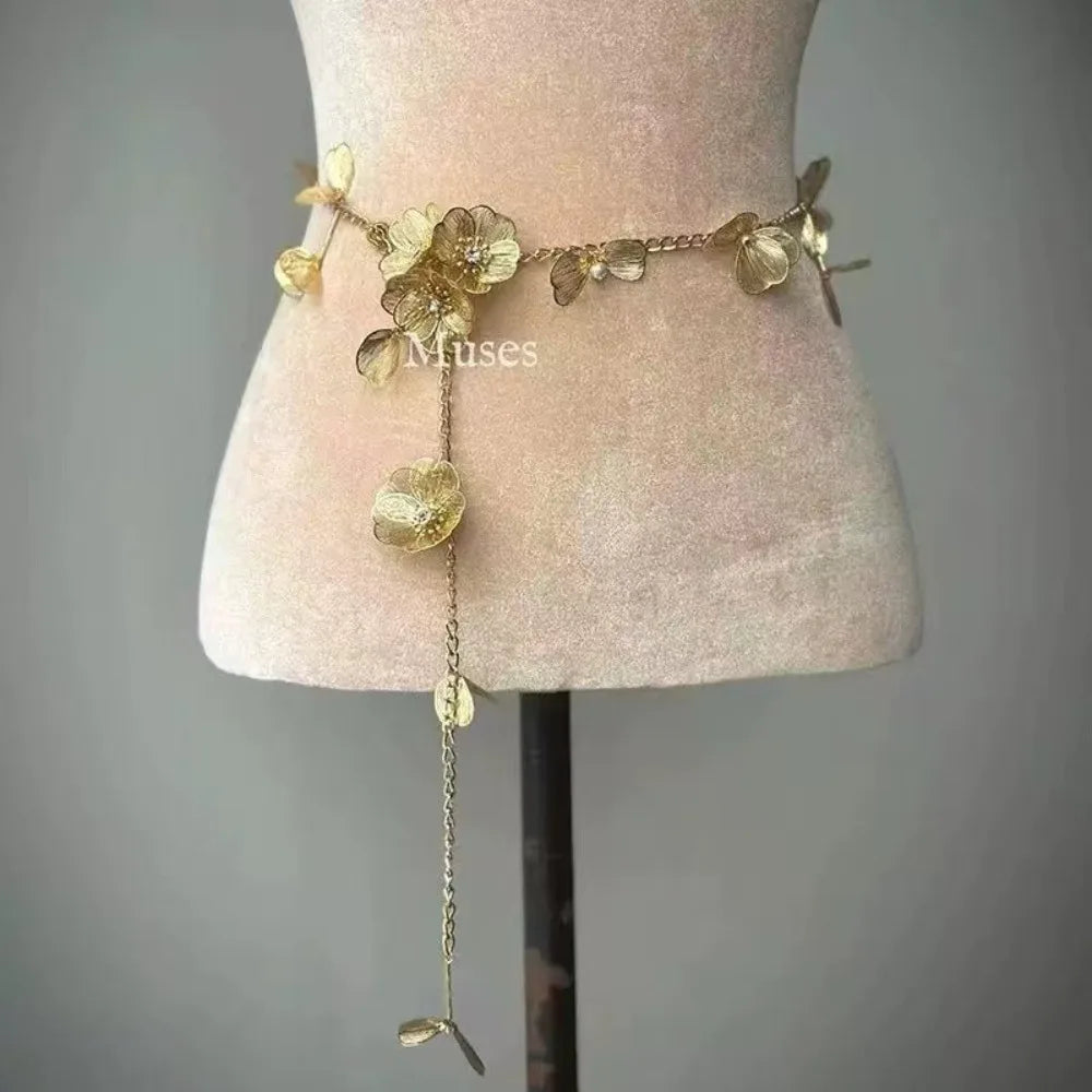 Fashion Elegant Pearl Waist Chains Versatile Waist Accessory Floral Belly Chain Boho Body Jewelry Women